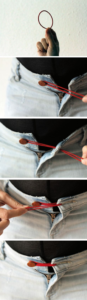 aproveitando calça jeans na gravidez com elástico de cabelo