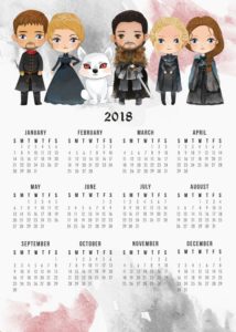 calendário 2018 para imprimir game of thrones